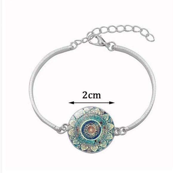 Jewelry Set Boho Blue Mandala Necklace Earrings & Bracelet Silver Tone - Picture 4 of 4